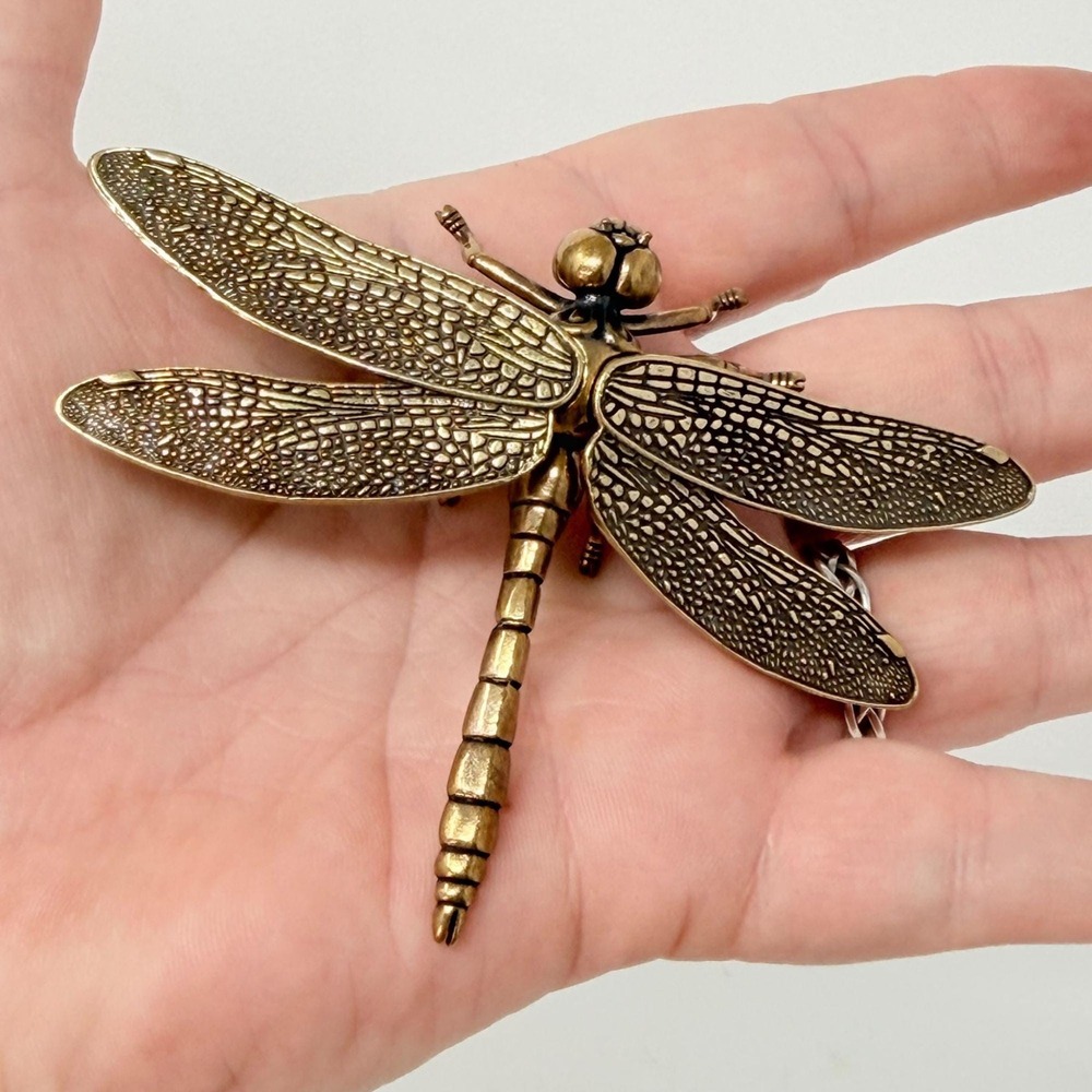 Brass Dragonfly Figurine Insect Nature Inspired Altar Decor Collectible 1980s